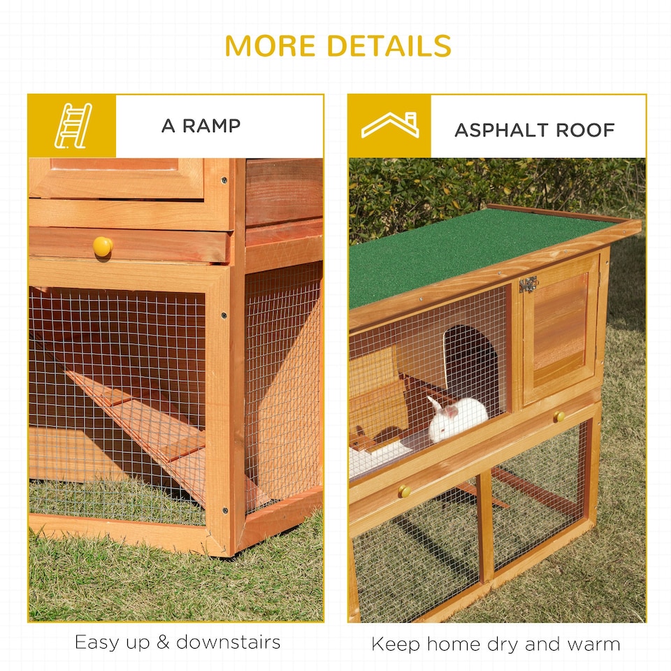 image 1 of Pawhut 90cm 2 Tiers Rabbit Hutch Wooden Pet Cage Run Vintage Bunny House