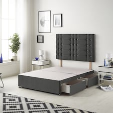 Astoria Divan Bed Base with 2 Drawers & 30 Inch Diamante Headboard in Tweed Fabric | Grey | Charcoal | Small Double