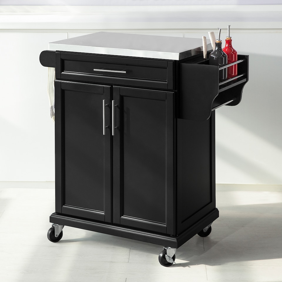 image 1 of SoBuy Kitchen Island Cart on Wheels with Drawer & 2 Doors, Black/Silver, 31.5x18.1x35.4 inches, 21 kg - FKW110-SCH