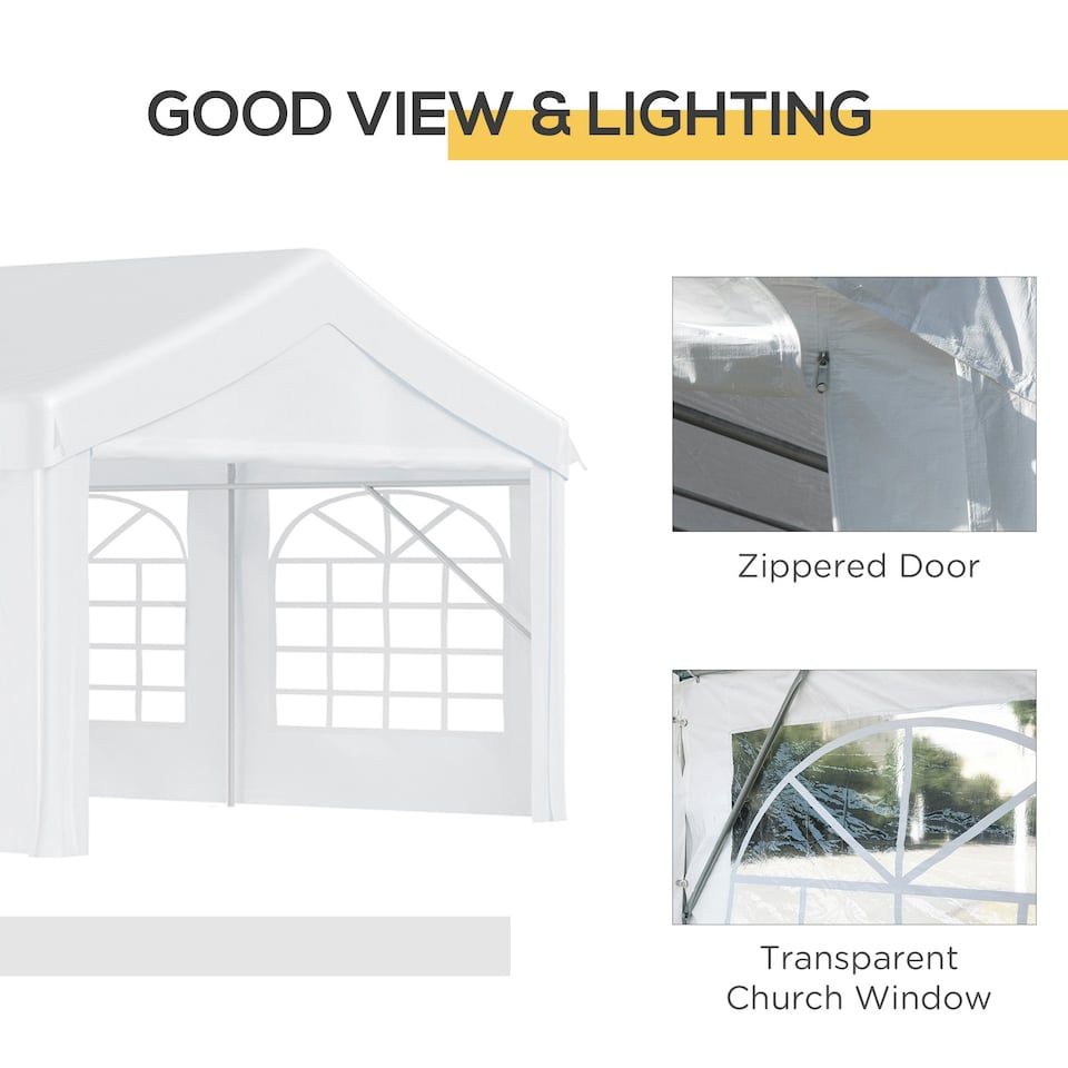 image 1 of Outsunny 8m Gazebo Garden Marquee Canopy Party Carport Shelter Garage Tent White
