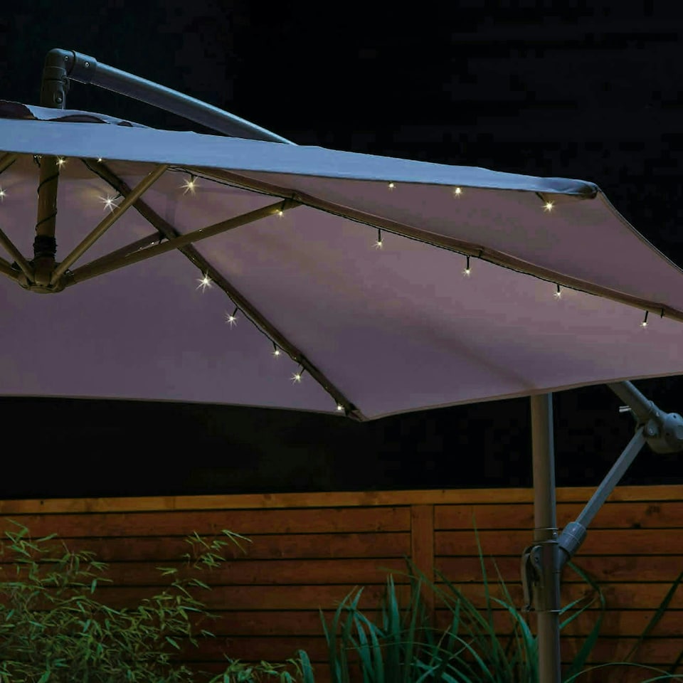 image 1 of GardenKraft 72 Warm White LED Parasol Lights White