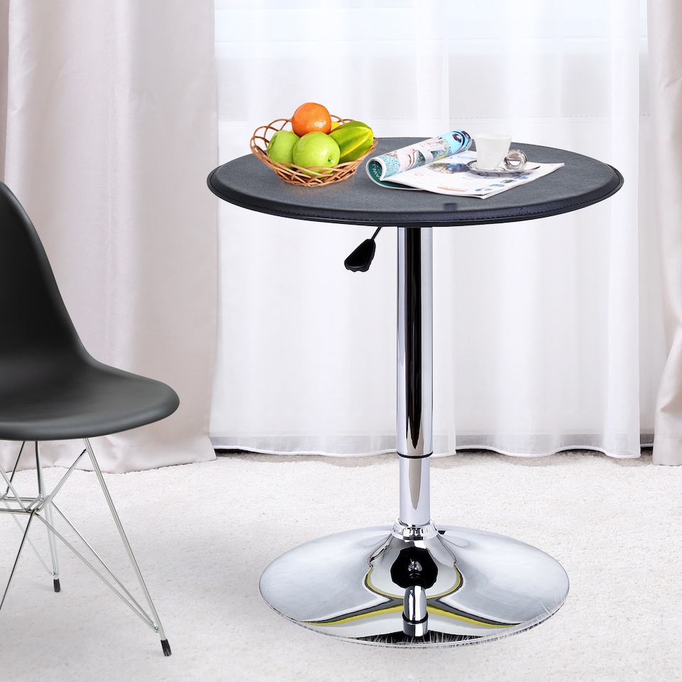 image 1 of HOMCOM Round Bar Table, 360 Degree Swivel Counter Pub Table with Adjustable Height, Metal Base, Bistro Desk for Kitchen, Cafe, Dining Room, Black