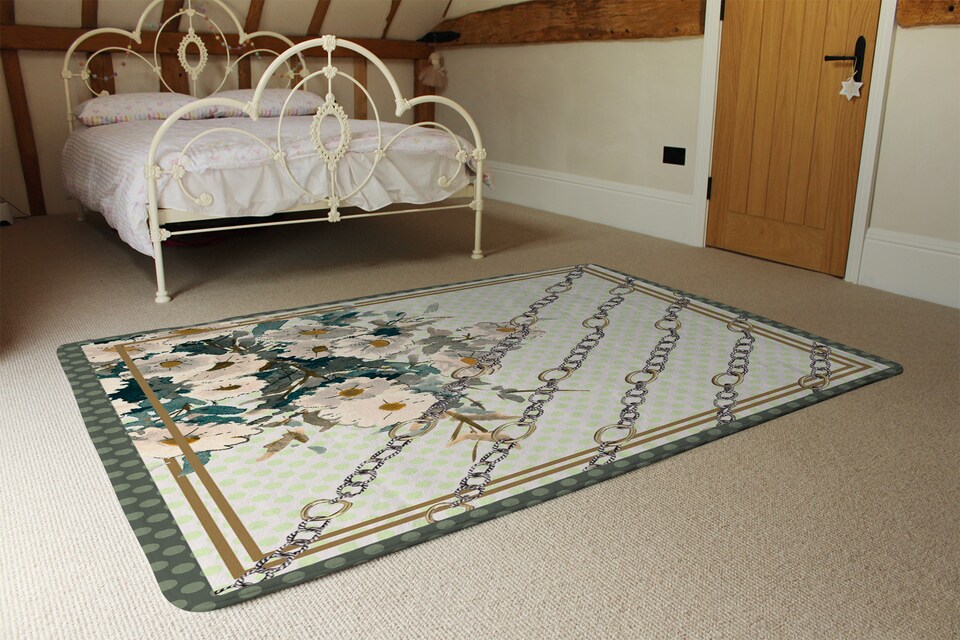 image 1 of Flowers & Chain Links Rug | Multi