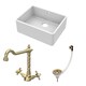image 1 of Fireclay Kitchen Bundle - Single Bowl Butler Sink with Overflow, Waste and Classic Mono Tap - 595mm - Brushed Brass by Balterley