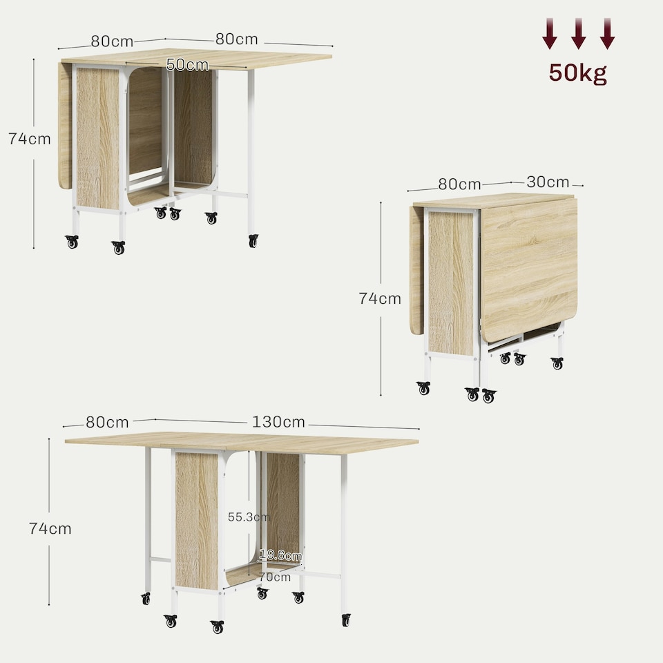 image 1 of HOMCOM Mobile Drop Leaf Dining Table on Wheels with Storage Shelf Natural