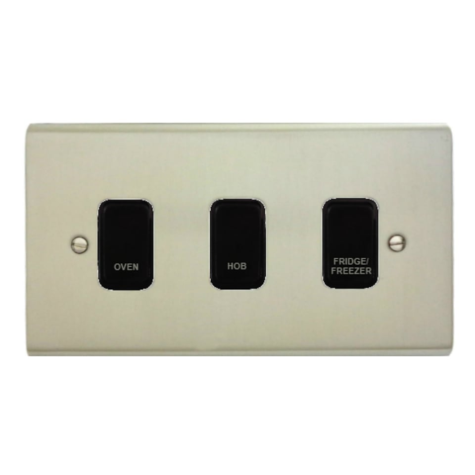 Deta Kitchen Grid Switch Stainless Steel / Black Switches - 3 Gang