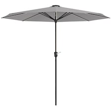 Outsunny 2.65m Garden Parasol with Lights, Solar Charged Warm Yellow LED Patio Umbrella with Crank Handle, for Balcony, Outdoor and Lawn Light Grey