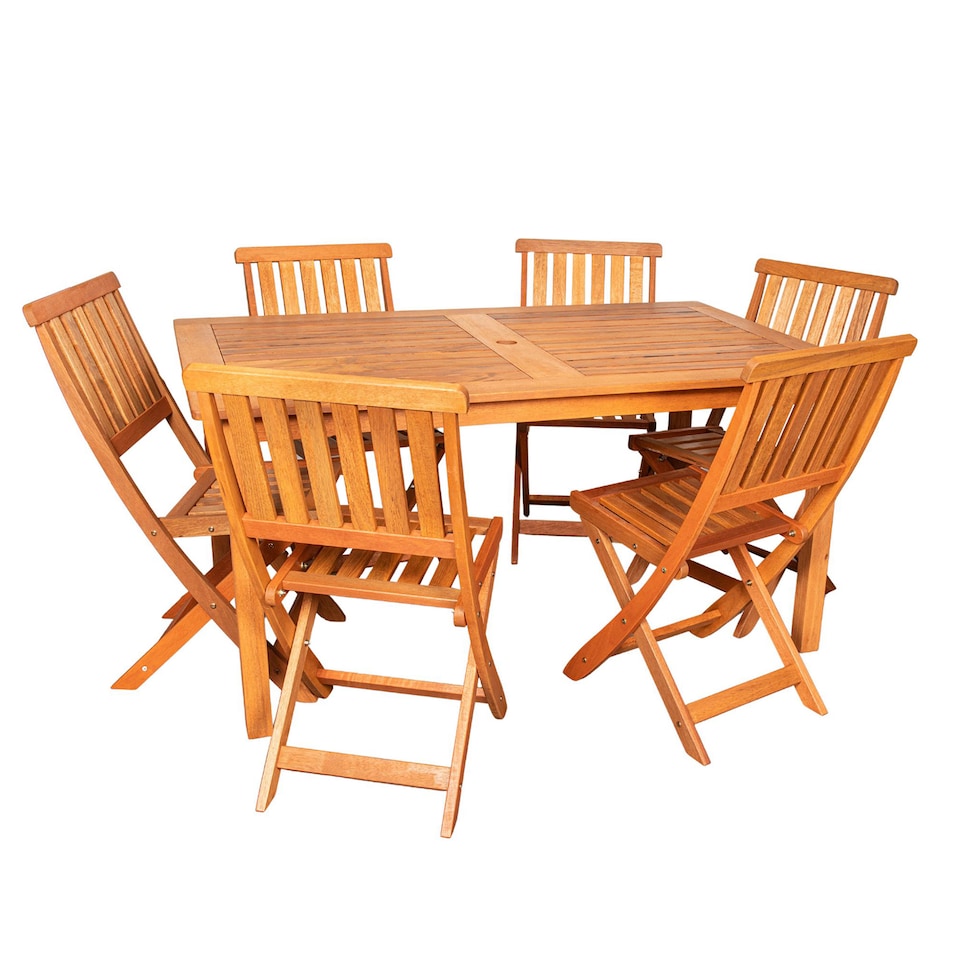 image 1 of Outdoor 6 Person Rectangular Wooden Garden Patio Dining Table Chairs Set