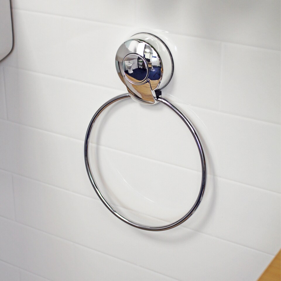image 1 of Showerdrape Suctionloc Chrome Suction Wall Mounted Towel Ring with Mounting Disc | Silver | 1