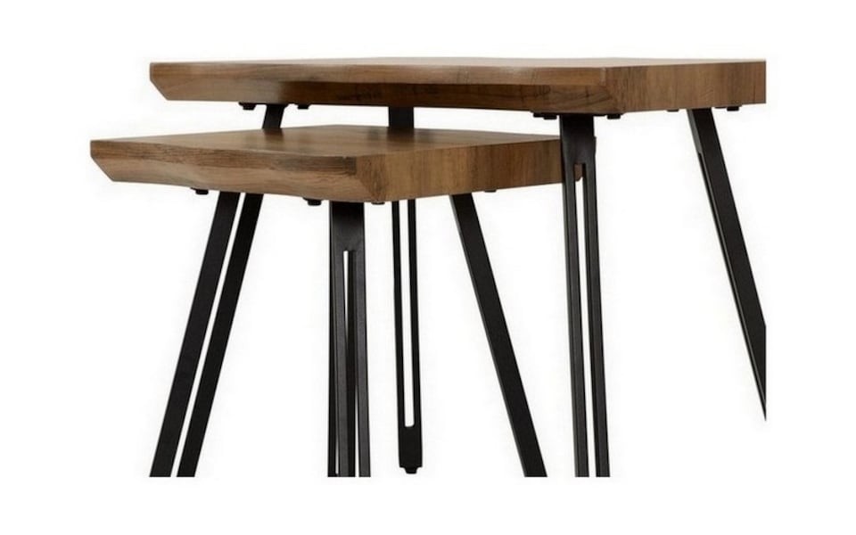 image 1 of Quebec Wave Edge Nest of Tables - L40 x W60 x H50.5 cm - Medium Oak Effect - Black