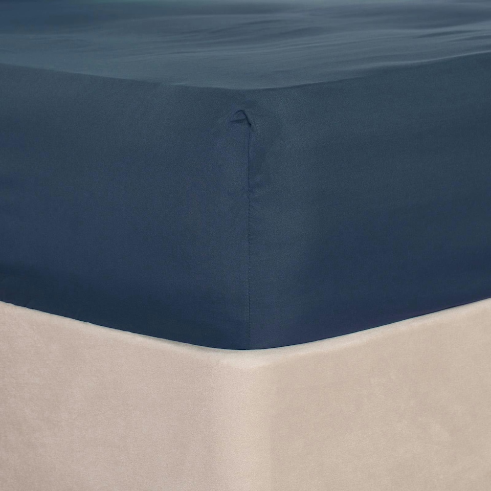 image 1 of OHS Soft Plain Fitted Bed 25cm Deep Elasticated Sheet, Double - Denim Blue