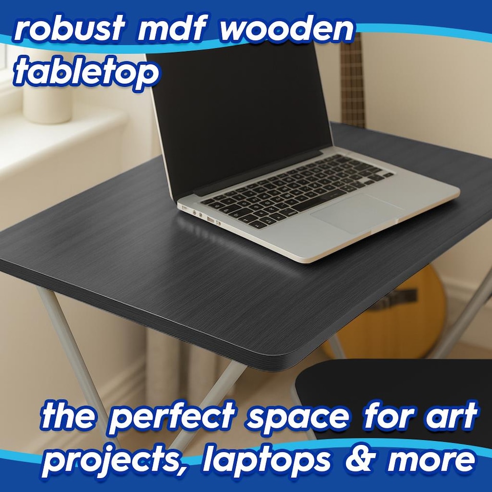 image 1 of Harbour Housewares Wooden Folding Desk - 80cm - Black/Silver | Black | Black