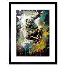 Breakdance B-Boy Dancing Splatter Paint 9x7" Black Framed Wall Art Print