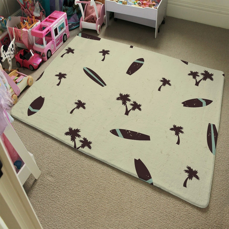 image 1 of Surf Board & Palm Silhouettes (Rug) Multi | Small: 60x110cm