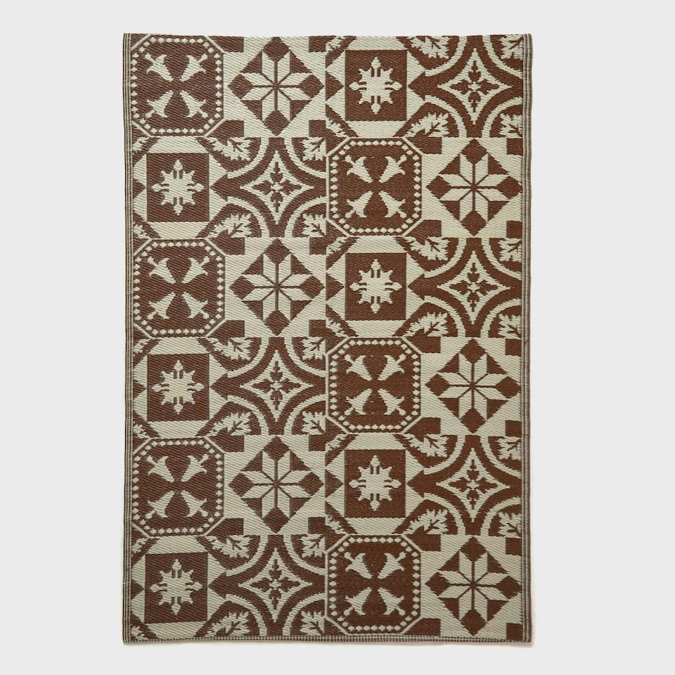image 1 of Homescapes Outdoor Rug Luxury Waterproof Reversible, For Garden, Tile Mosaic | Brown | Brown and Beige