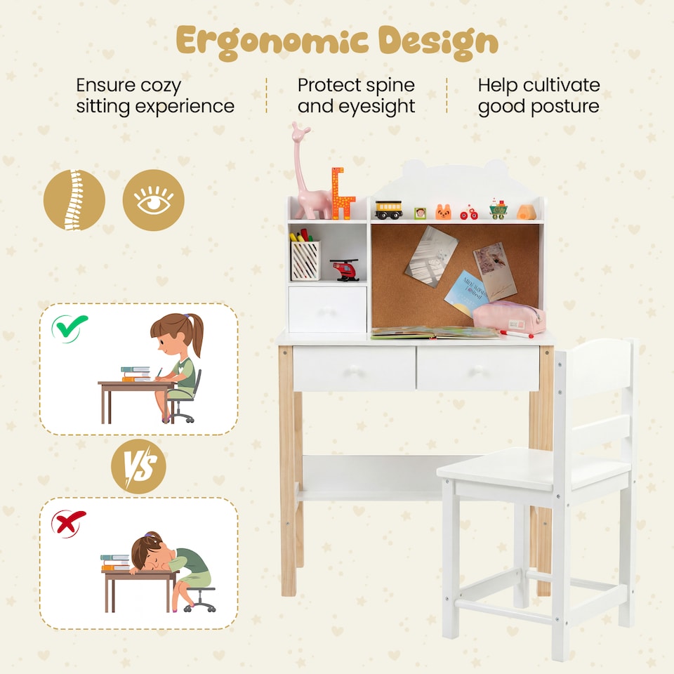 image 1 of COSTWAY Wooden Kids Study Desk and Chair Set