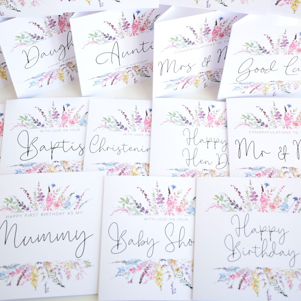 image 1 of Baby Shower Greeting Card - Pretty Pastel Floral Wildflower Design New Mum Baby
