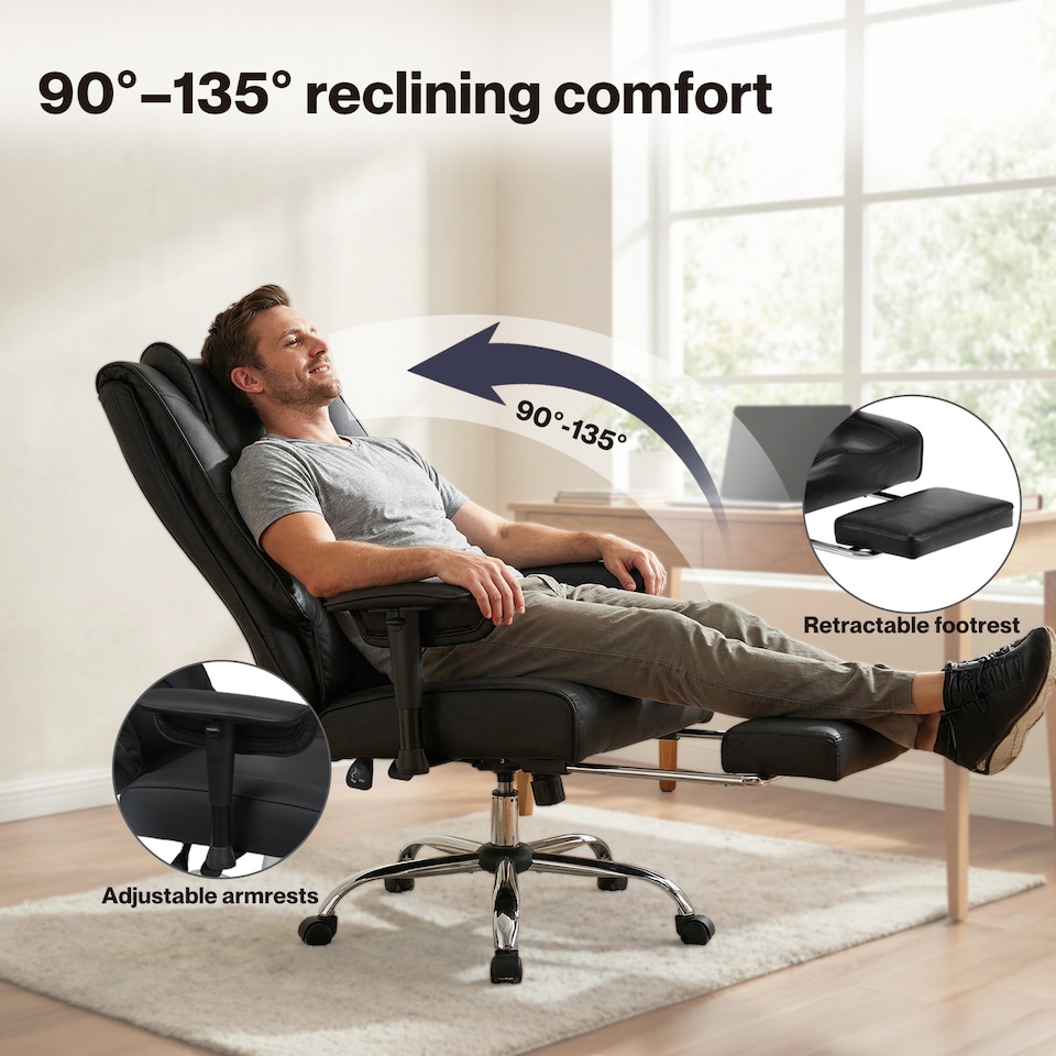 image 1 of Levede Office Chair Big Tall High Back Heavy Duty PU Recliner Executive Chair