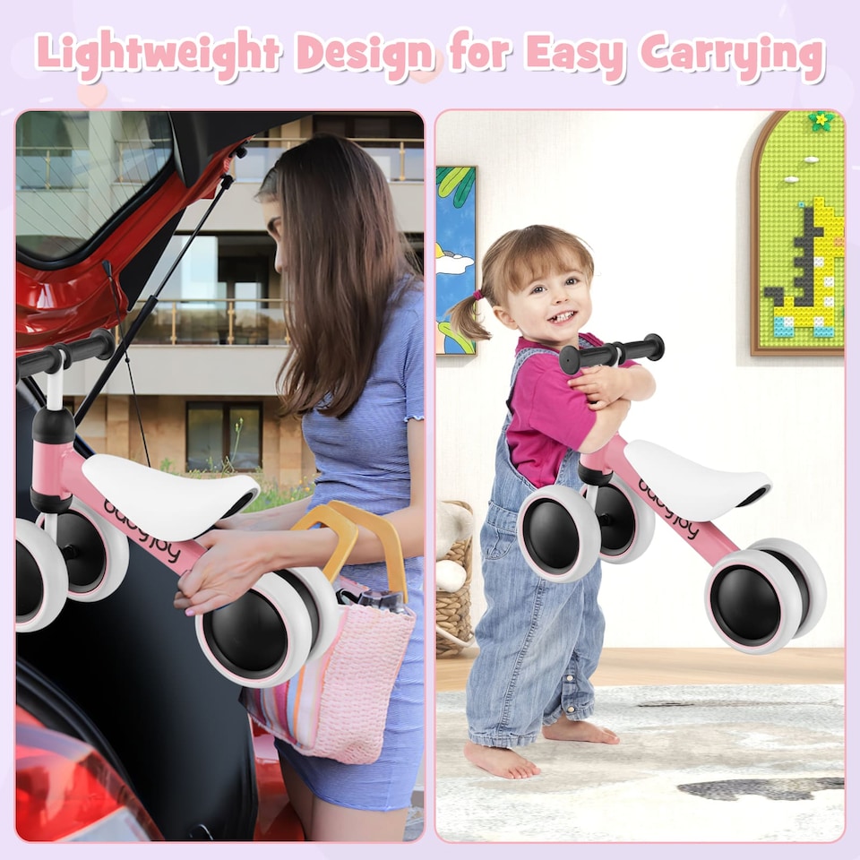 image 1 of COSTWAY Baby Balance Bike No Pedal Infant 4 Wheels Bicycle-Pink