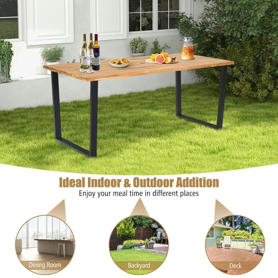 image 1 of COSTWAY Patio Rectangle Dining Table 175 x 80cm Acacia Wood | Brown