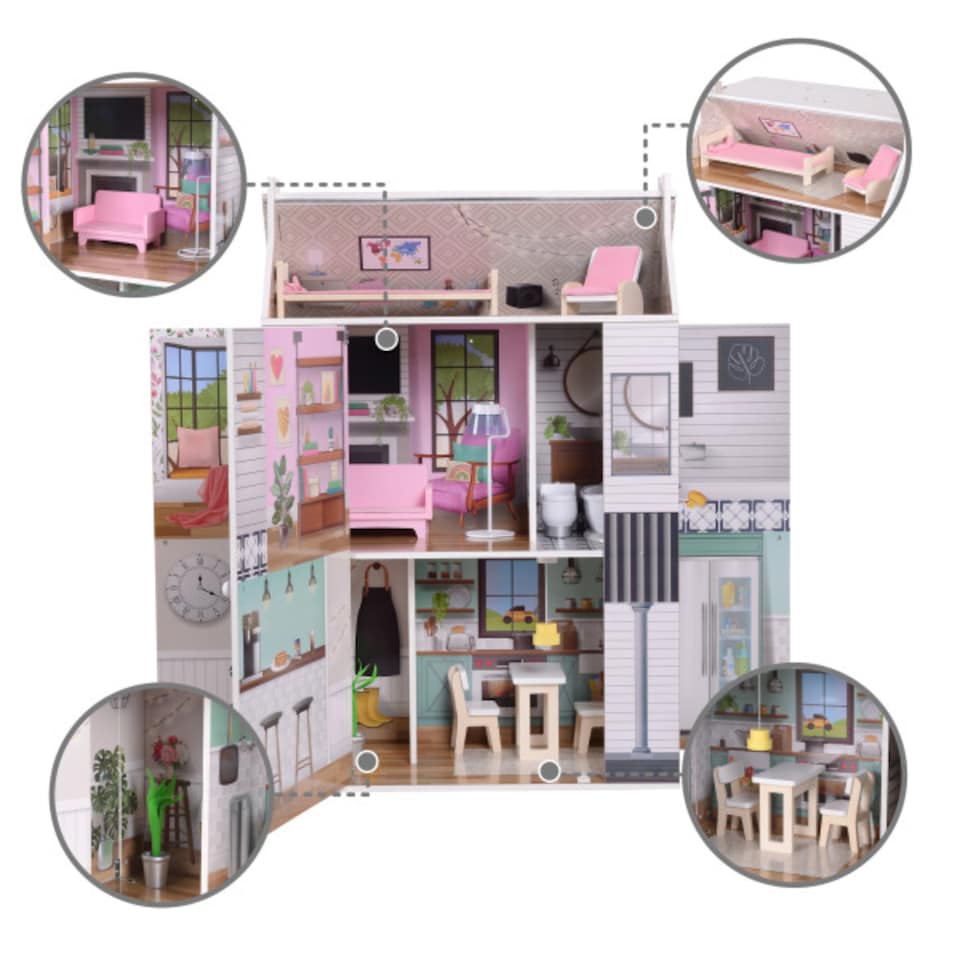 image 1 of Teamson Kids Wooden Dreamland Doll House for 12" Dolls, Dollhouse