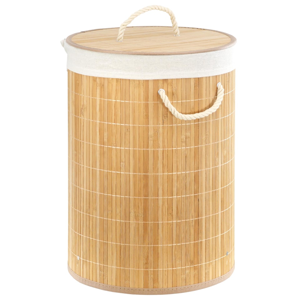 image 1 of GEEZY Round Bamboo Hamper Natural Laundry Basket Beige