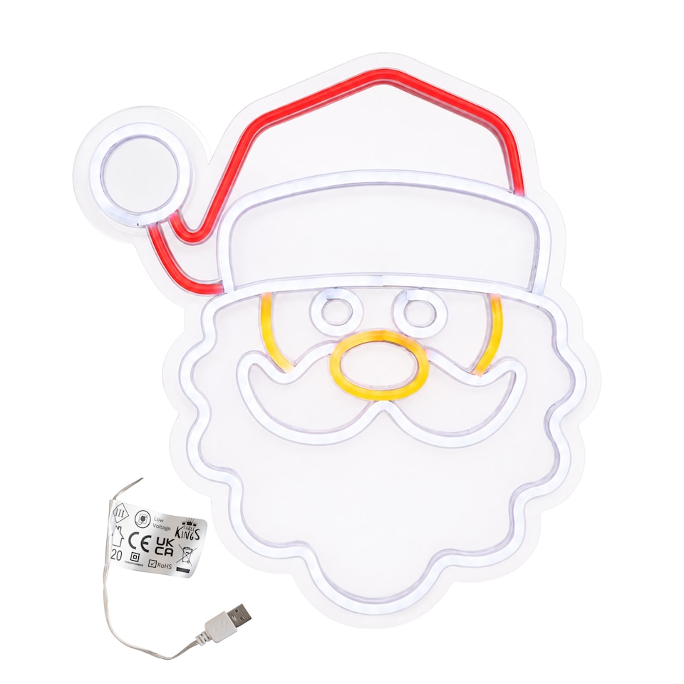 image 1 of 35cm Santa Neon-Style Light Up Christmas Decoration with USB Power Cable