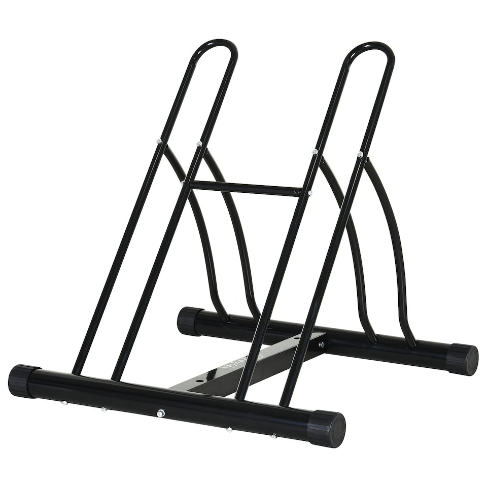 image 1 of HOMCOM Reversible 2 Bike Holding Rack Steel Frame Indoor Outdoor Foot Caps Stand