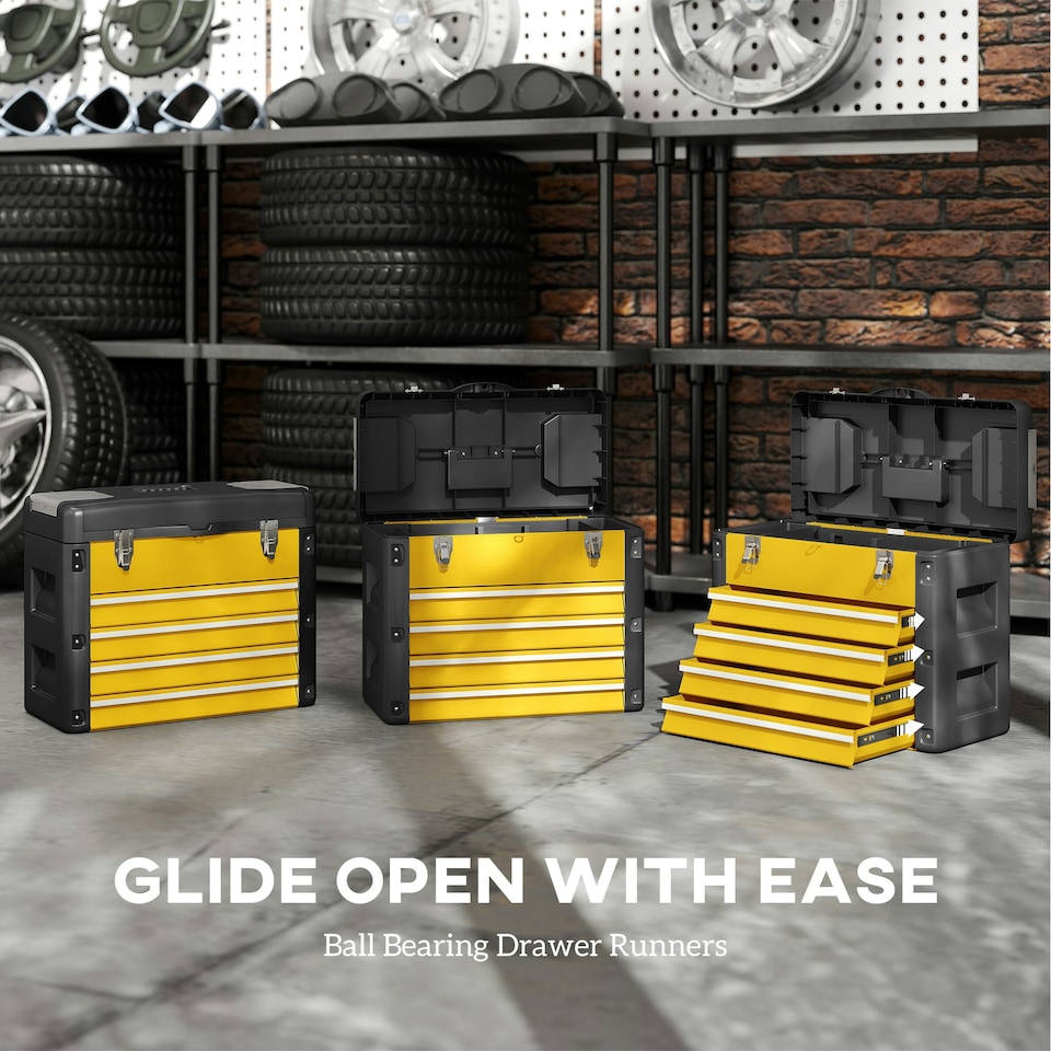 image 1 of HOMCOM 4 Drawers Large Tool Box, Steel Toolbox with Handle, Yellow Yellow | Black