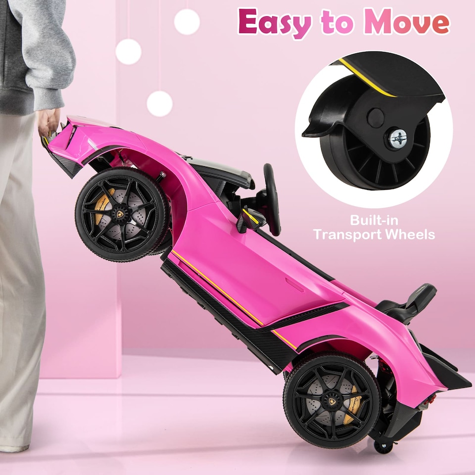 image 1 of COSTWAY Kids Lamborghini Licensed 12V Ride on Car Pink