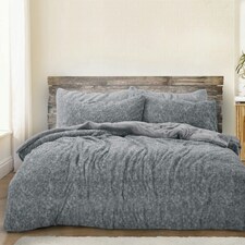 Velosso Teddy Marl Fluffy and Warm Fleece Duvet Cover Set Grey | Charcoal | King