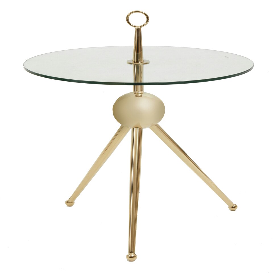 image 1 of Interiors by Premier Clear Glass Gold Frame Side Table, Stylish Design End Table with Tripod Metal Legs, Rose Gold Corner Table Gold