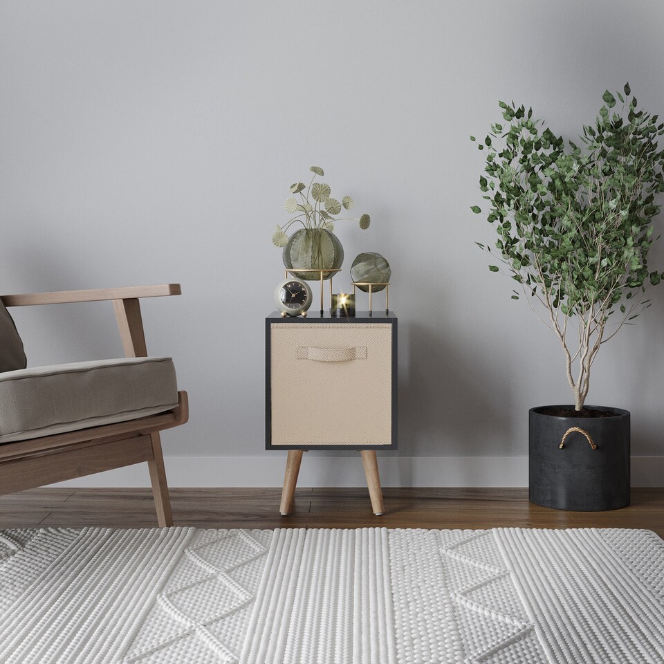image 1 of Black 1-Drawer Cube Shelving Unit with Scandinavian Legs | Cream | Beige & Beech | 1
