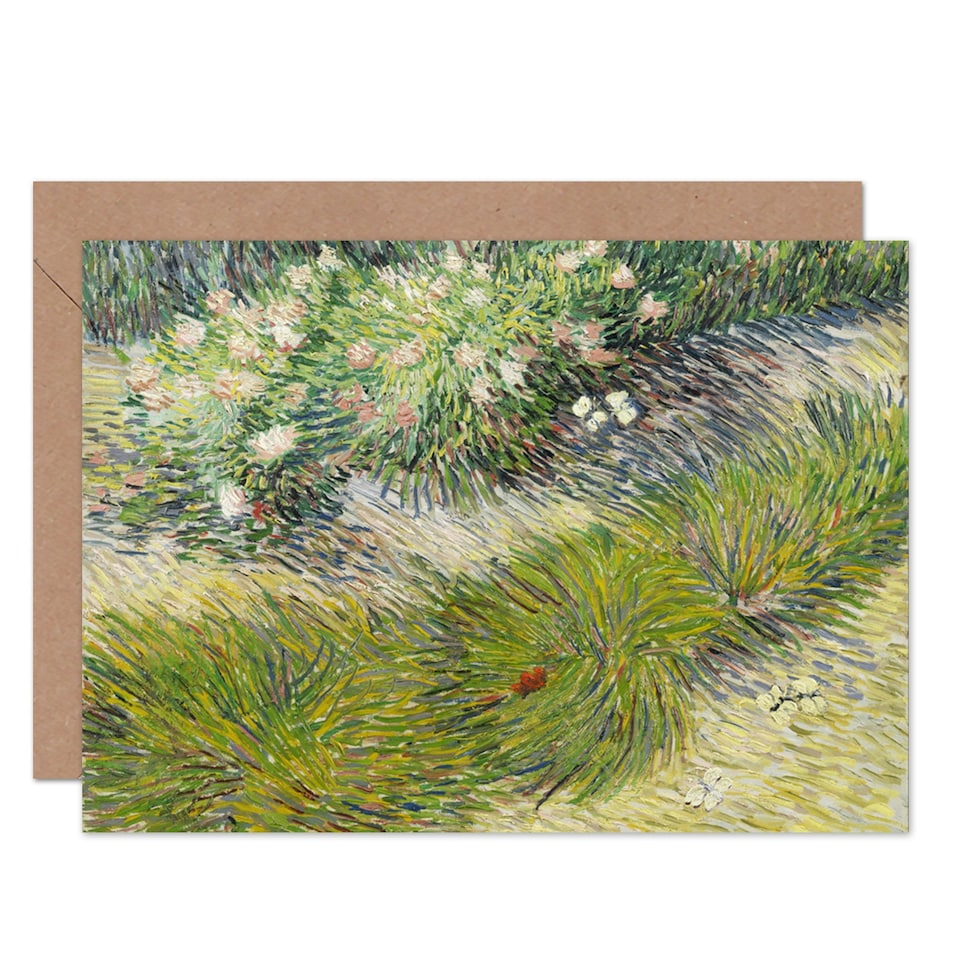 image 1 of Van Gogh Grass Butterflies Blank Art Card