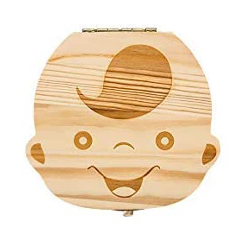 image 1 of Boys Storage Small Kids Child New Baby Tooth Keepsake Wooden Box Save Teeth Gift