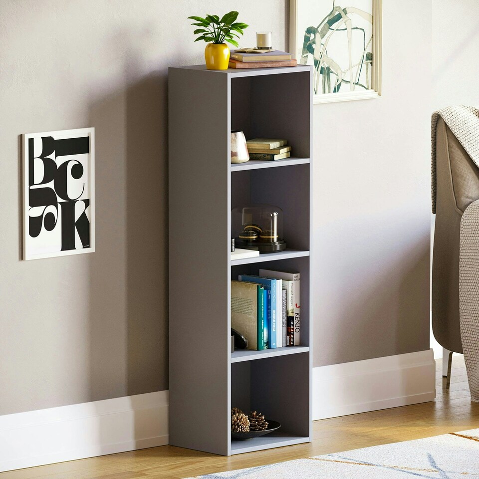 image 1 of Vida Designs Oxford 4 Tier Cube Bookcase Display Storage, Grey