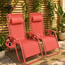Set of 2 Zero Gravity Reclining Foldable Garden Chairs Sun Loungers