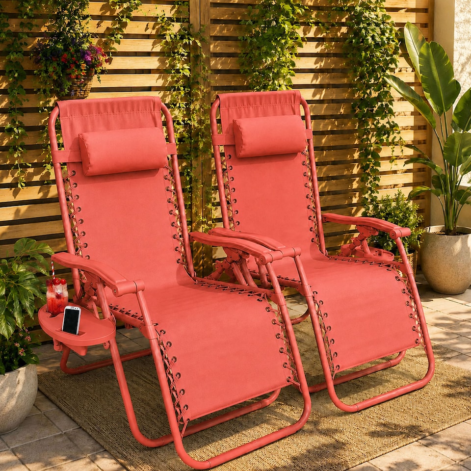image 1 of Set of 2 Zero Gravity Reclining Foldable Garden Chairs Sun Loungers