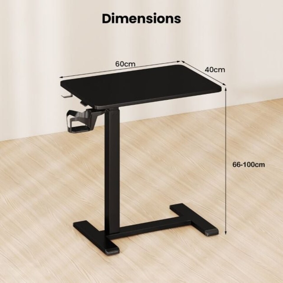 image 1 of COSTWAY Height Adjustable Computer Table with Cup Holder Black Black