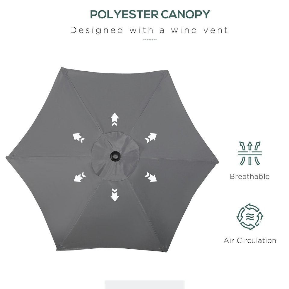 image 1 of Outsunny 2m Parasol Patio Umbrella, Outdoor Sun Shade with 6 Ribs Dark Grey