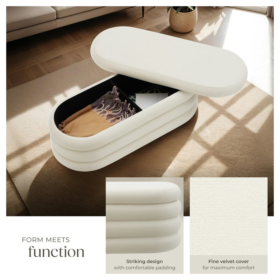 image 1 of Bench Altu - with velvet or boucle cover, padded, hallway storage Cream | Velvet Cream-White