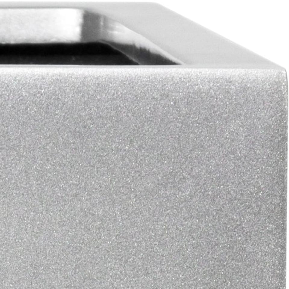 image 1 of Primrose Fibreglass Cube Gloss Planter in Silver 50cm | Silver | Silver