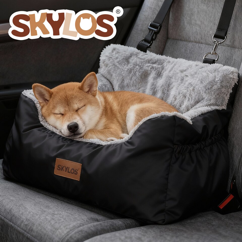 image 1 of Skylos Dog Car Seat Bed Pet Booster Travel Carrier with Safety Leash | Black | Black | 1