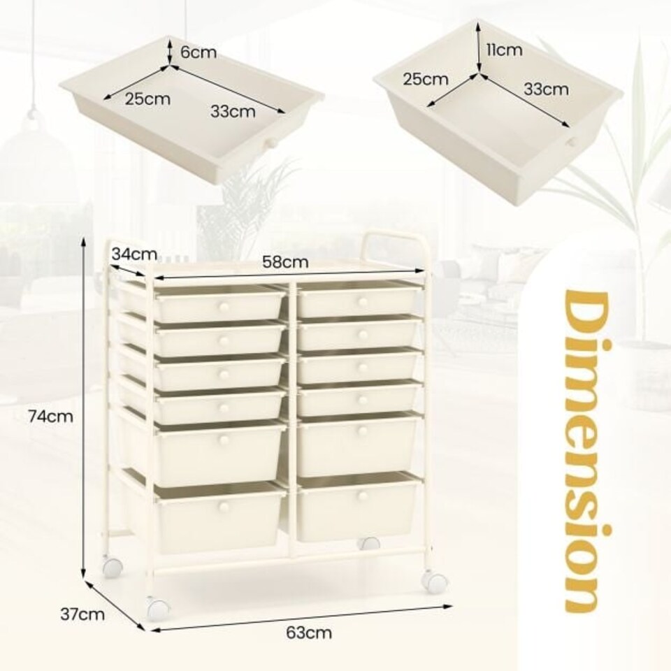 image 1 of COSTWAY 12 Drawer Rolling Storage Cart Office Utility Cart White