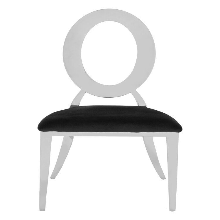 Interiors By Premier Luxe Round Back Dining Chair, Elegant Silver Armless Accent Chair, Black Velvet Upholstered Modern Chair Black