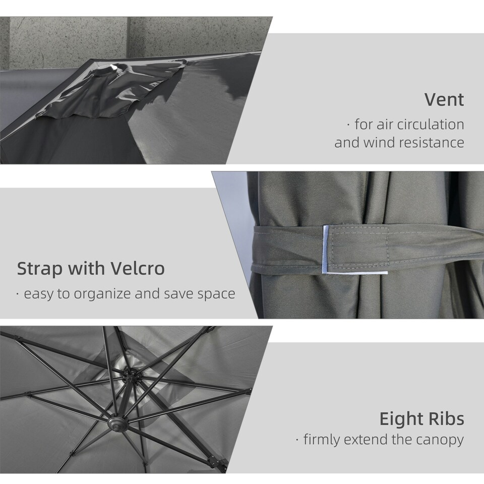 image 1 of Outsunny 2.7 x 2.7 m Cantilever Parasol Garden Umbrella w/ Cross Base Dark Grey