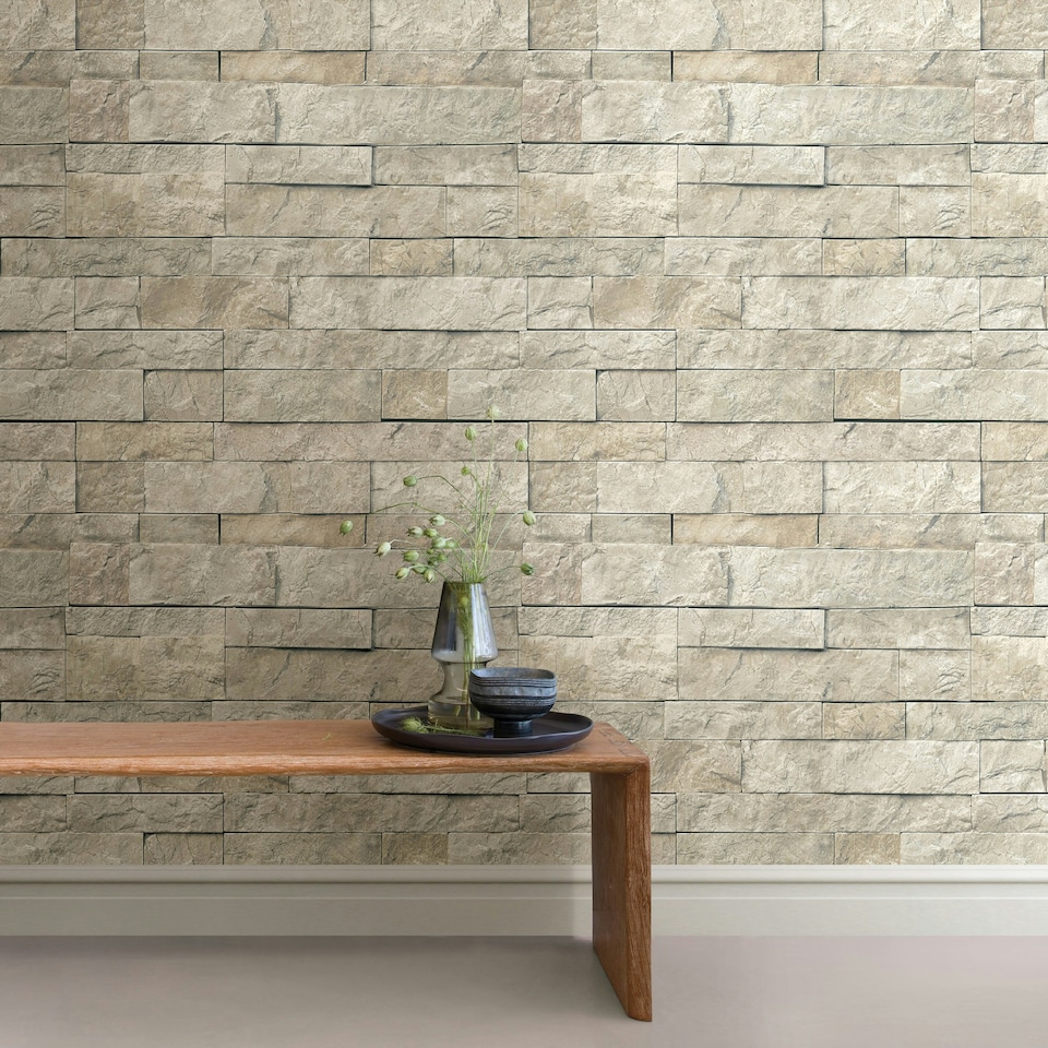 image 1 of NuWallpaper NU3383 Landmark Stone Peel & Stick Wallpaper, Grey Multi