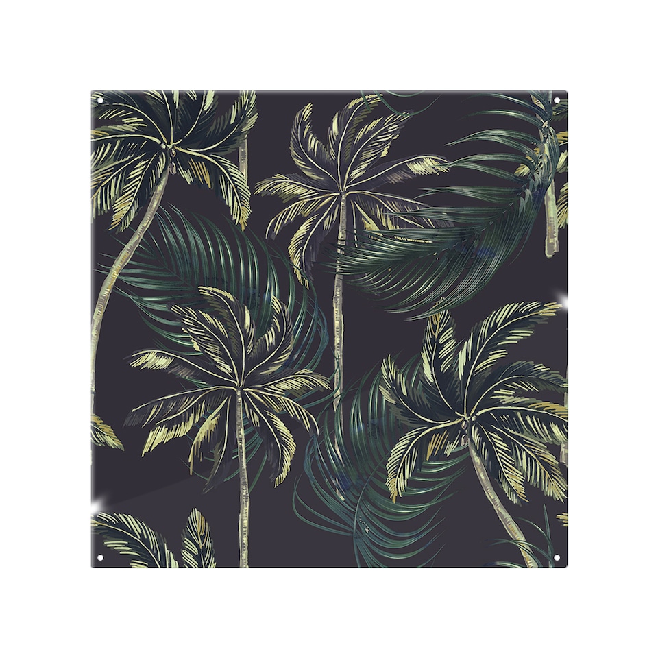 image 1 of Green Palm On Black Splash Back | White