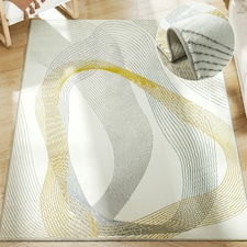 HOMCOM Machine Washable Rug, Allergy-Friendly Floor Carpet, Cream White Cream | Gold, Blue | 230 x 160 cm