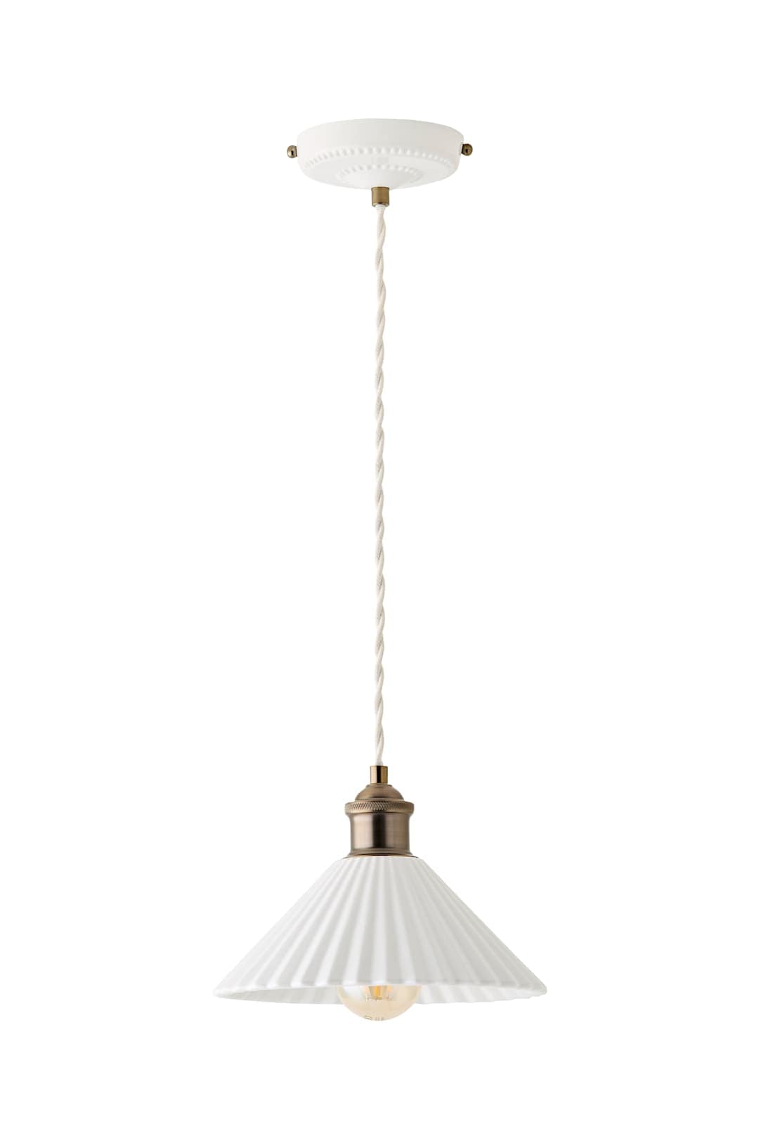ValueLights Burford White Ceramic Ribbed Adjustable Drop Ceiling Pendant Light in Cream